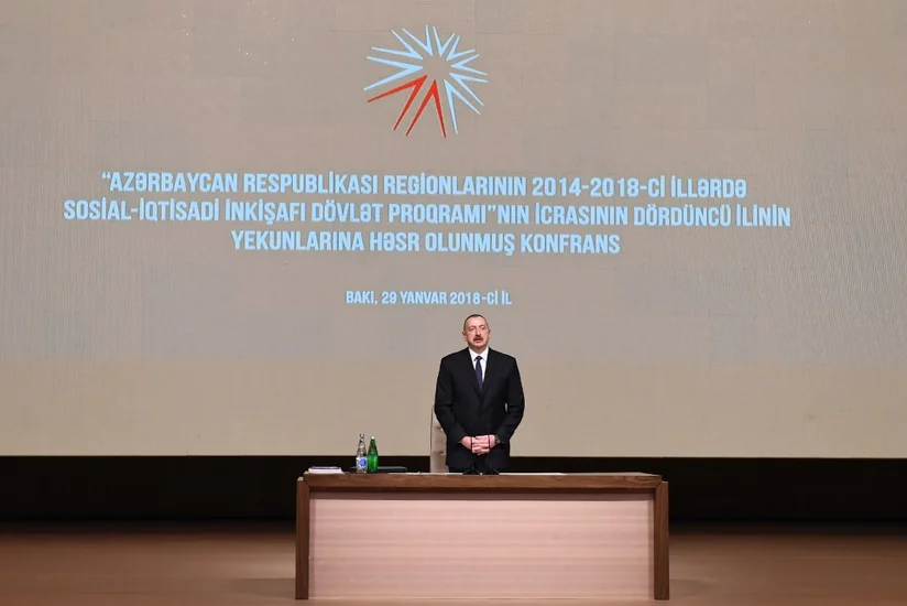 Prezident regionların 2014-2018-ci illərdə sosial-iqtisadi inkişafı proqramının icrasının yekunlarına həsr olunan konfransda iştirak edir - YENİLƏNİB