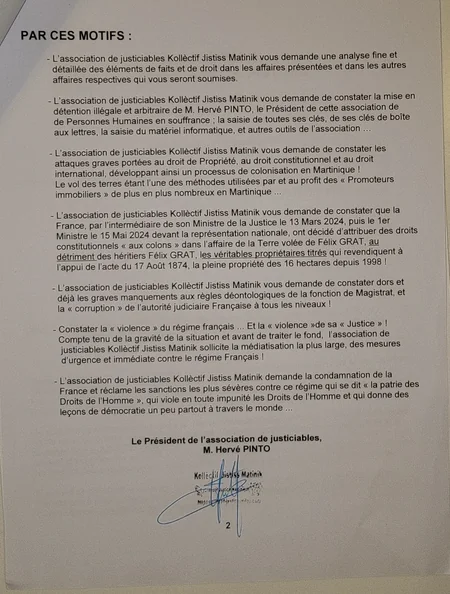 Martinique Justice Organization accuses France of oppression