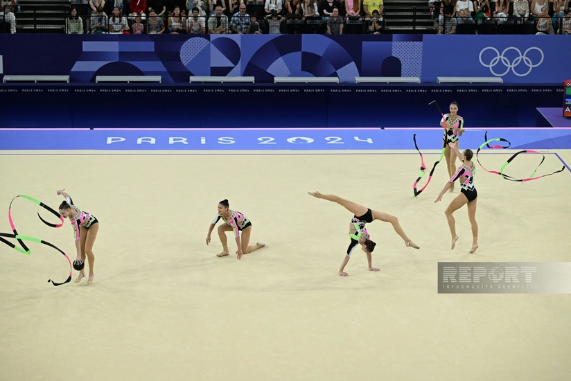 Azerbaijan rhythmic gymnastics team in group exercises into Paris 2024 final