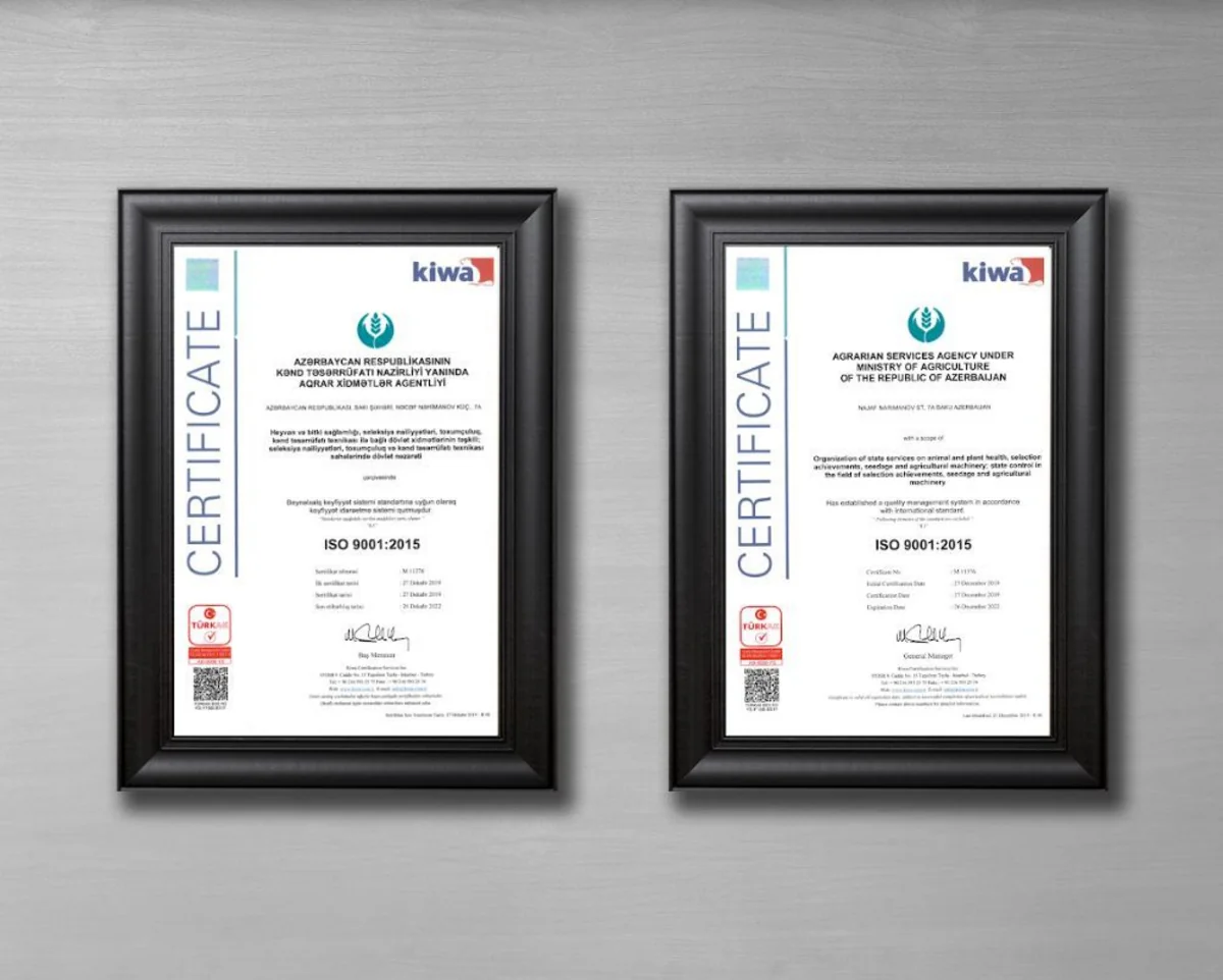 Aqrar Xidmətlər Agentliyi beynəlxalq uyğunluq sertifikatına layiq görülüb