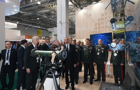 President Ilham Aliyev views 3rd Azerbaijan International Defense Exhibition ADEX 2018