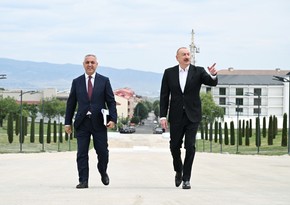 President Ilham Aliyev reviews construction work at Victory Park in Khankandi