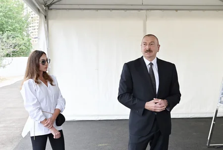 Ilham Aliyev and Mehriban Aliyeva get acquainted with work to be done at Panahali Khan's Palace and Imarat Complex
