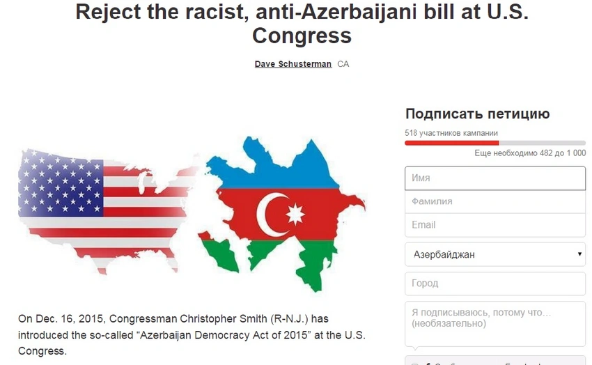 ​ABŞ-da konqresmenin Azərbaycanla bağlı qərəzli layihəsinə qarşı petisiya yaradılıb