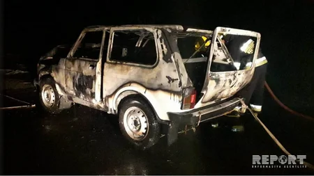 Kürdəmirdə avtomobil yanıb - FOTO