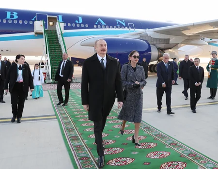 President Ilham Aliyev arrives in Turkmenistan for working visit