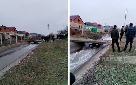 Qubada avtomobil su kanalına düşüb