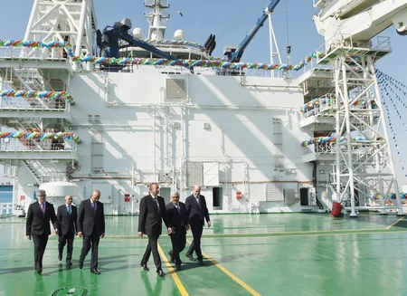 President Ilham Aliyev attends launch of Khankendi’ subsea construction vessel