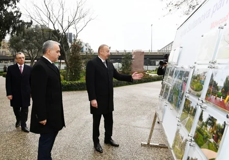 President Ilham Aliyev views ongoing renovation works in another park in Baku