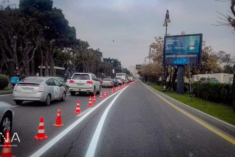 Bakının daha bir prospektində avtobus zolaqları təşkil edilib