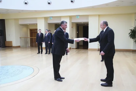 Azərbaycanın Gürcüstana yeni təyin olunmuş səfiri etimadnaməsini Prezident Georgi Marqvelaşviliyə təqdim edib - FOTO
