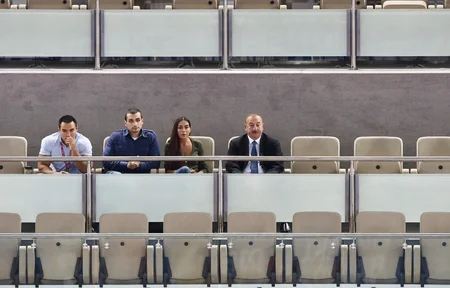 Prezident İlham Əliyev  cüdo üzrə dünya çempionatında yarımfinal qarşılaşmasına baxıb