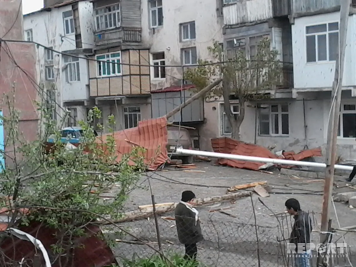 Daşkəsəndə güclü külək evlərin dam örtüyünü uçurub, elektrik xətlərini sıradan çıxarıb - FOTO