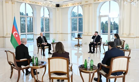 President of Azerbaijan Ilham Aliyev interviewed by local TV channels