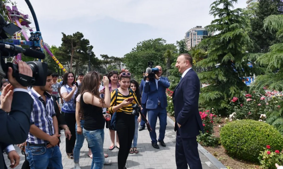Ilham Aliyev attends the opening of Baku White City boulevard