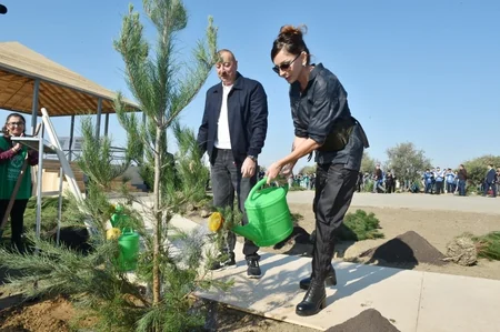 President Ilham Aliyev and first lady Mehriban Aliyeva attended tree-planting campaign in Khatai district, Baku