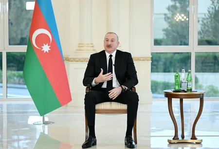 President of Azerbaijan Ilham Aliyev interviewed by local TV channels