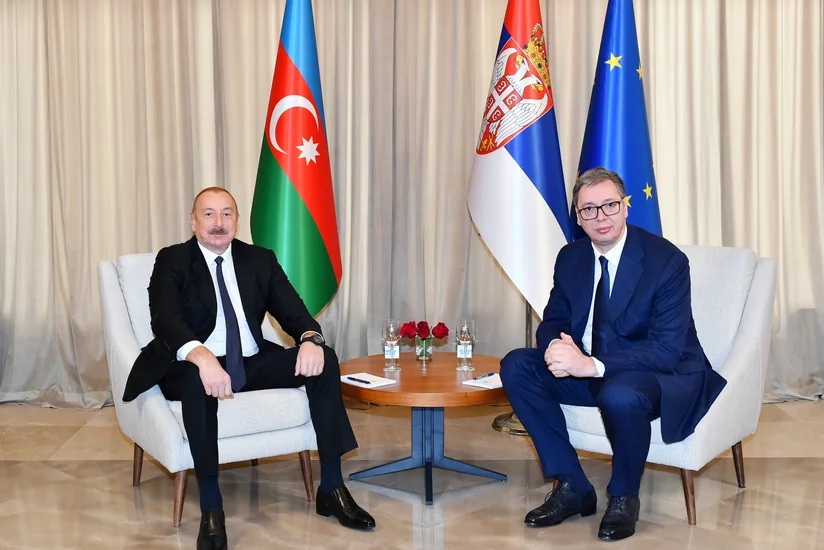 Состоялась встреча президента Азербайджана Ильхама Алиева с президентом Сербии Александаром Вучичем один на один  и в расширенном составе
