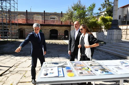 Ilham Aliyev and Mehriban Aliyeva visit Yukhari Govhar Agha Mosque in Shusha 