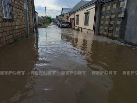 Gəncədə yağış suları evlərə dolub - VİDEO
