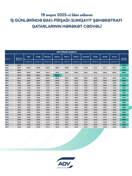 Abşeron dairəvi marşrutu üzrə qatarların qrafikində bəzi dəyişikliklər edilib