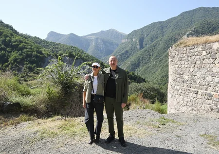 President Ilham Aliyev and First Lady Mehriban Aliyeva visit Khudavang monastery complex in Kalbajar