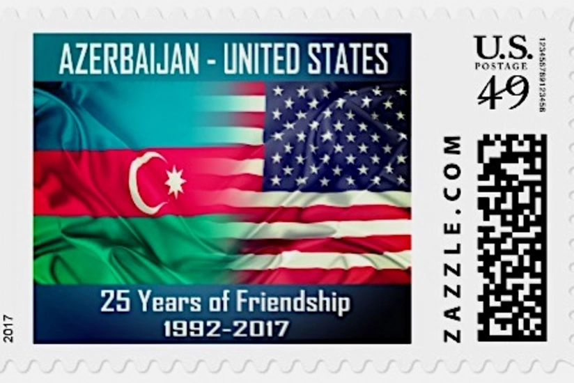 Azərbaycan-ABŞ diplomatik münasibətlərinin 25 illiyinə həsr olunan poçt markası buraxılıb - FOTO