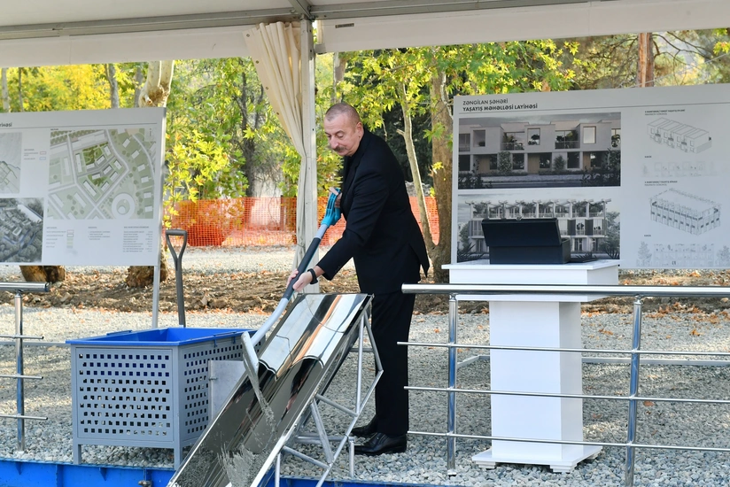 Prezident İlham Əliyev Zəngilanda ilk yaşayış binası və məktəbin təməlini qoyub - YENİLƏNİB-2