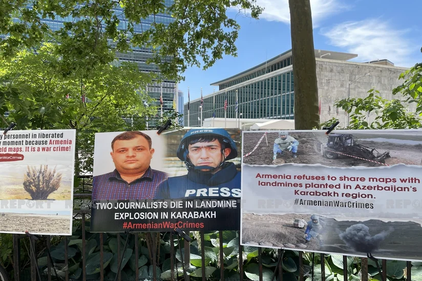 BMT önündə Ermənistanın mina xəritələrini verməməsinə etiraz sərgisi keçirilib