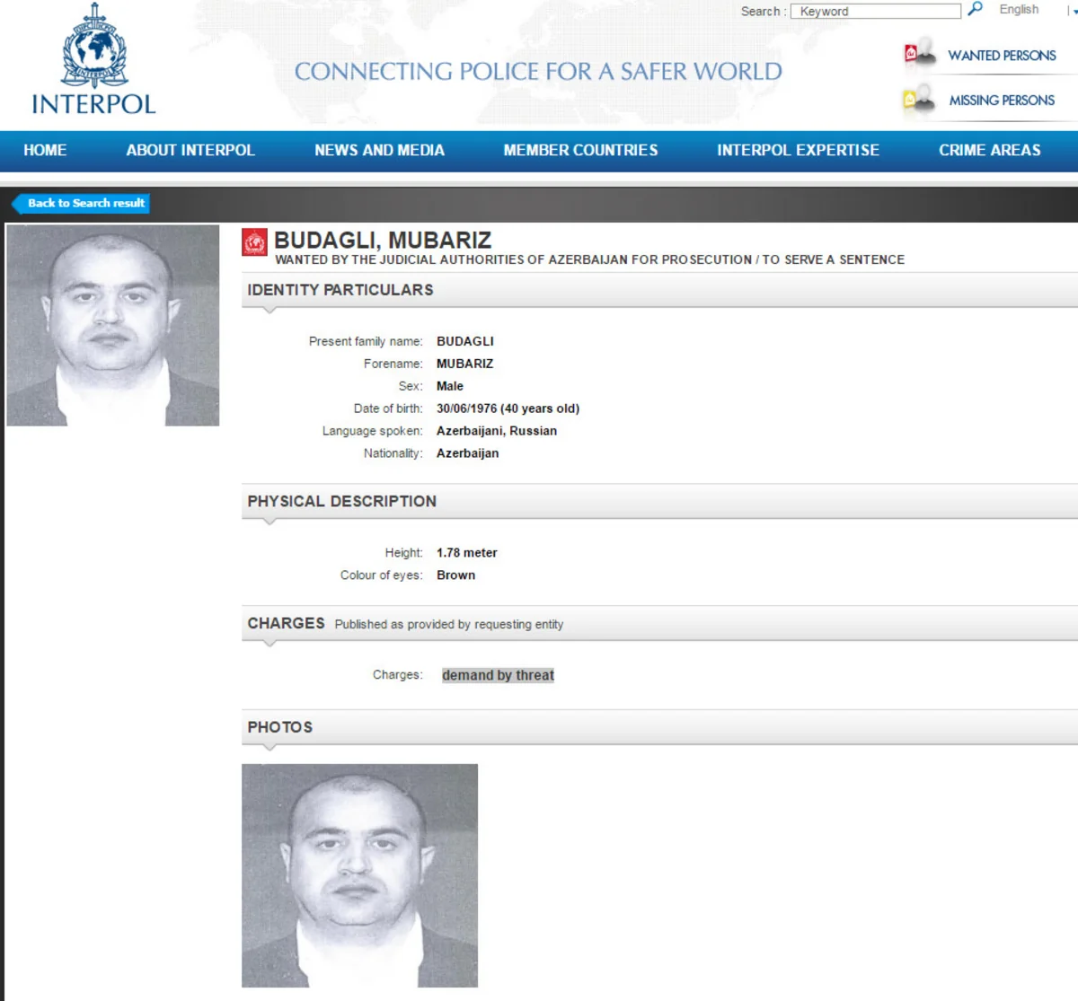 Azerbaijan includes another person to international wanted list