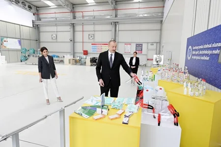 President Aliyev inaugurates medical face masks manufacturing enterprise