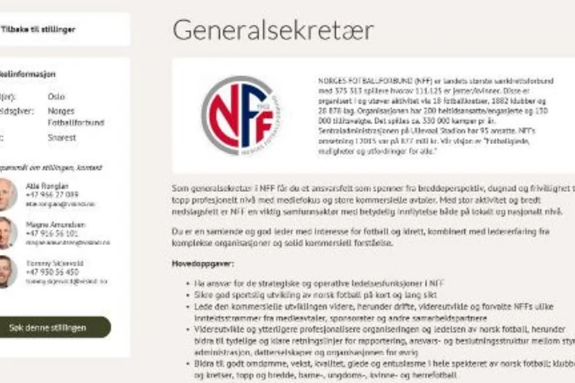 Norveç Futbol Federasiyası baş katibi CV ilə axtarır