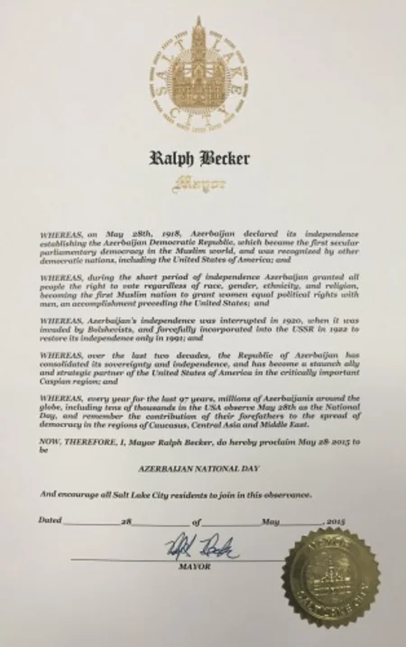 Several U.S. states and cities proclaim May 28 as Azerbaijan National Day