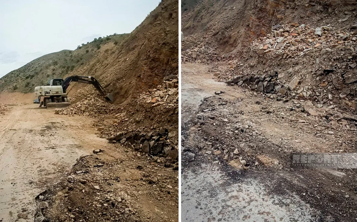 Naxçıvanda avtomobil yoluna düşən qaya parçaları hərəkəti məhdudlaşdırıb
