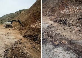Naxçıvanda avtomobil yoluna düşən qaya parçaları hərəkəti məhdudlaşdırıb