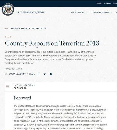 ABŞ Dövlət Departamenti: Azərbaycan 2018-ci ildə terrorçuluq əleyhinə fəal çalışıb