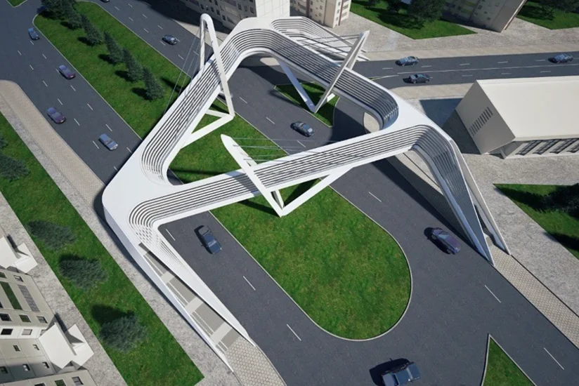 Bakıda qeyri-adi görünüşə malik yerüstü piyada keçidi inşa edilir - VİDEO