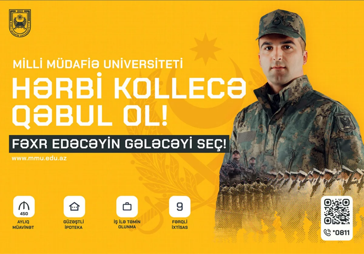 Milli Müdafiə Universitetinin hərbi kolleclərində orta ixtisas təhsili pilləsinə qəbul elan olunub