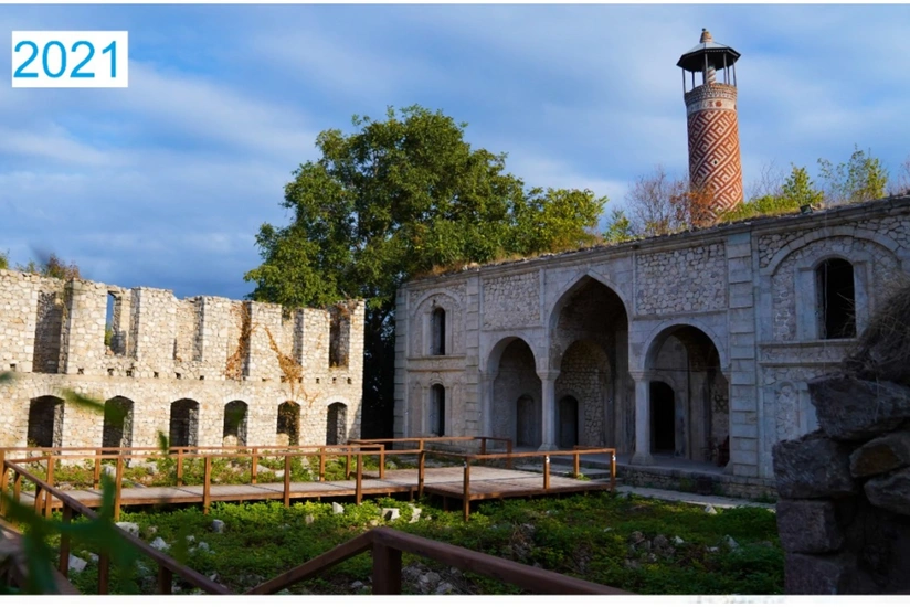 Şuşada Aşağı Gövhərağa məscidində bərpa işləri davam edir