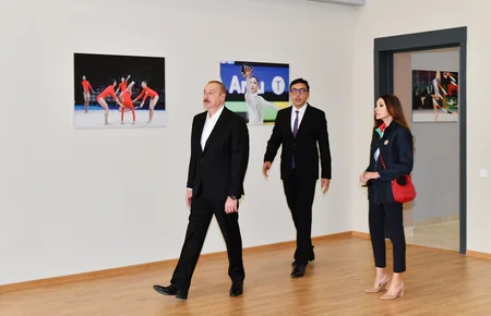 Ilham Aliyev and Mehriban Aliyeva attend inauguration of Neftchala Olympic Sports Complex