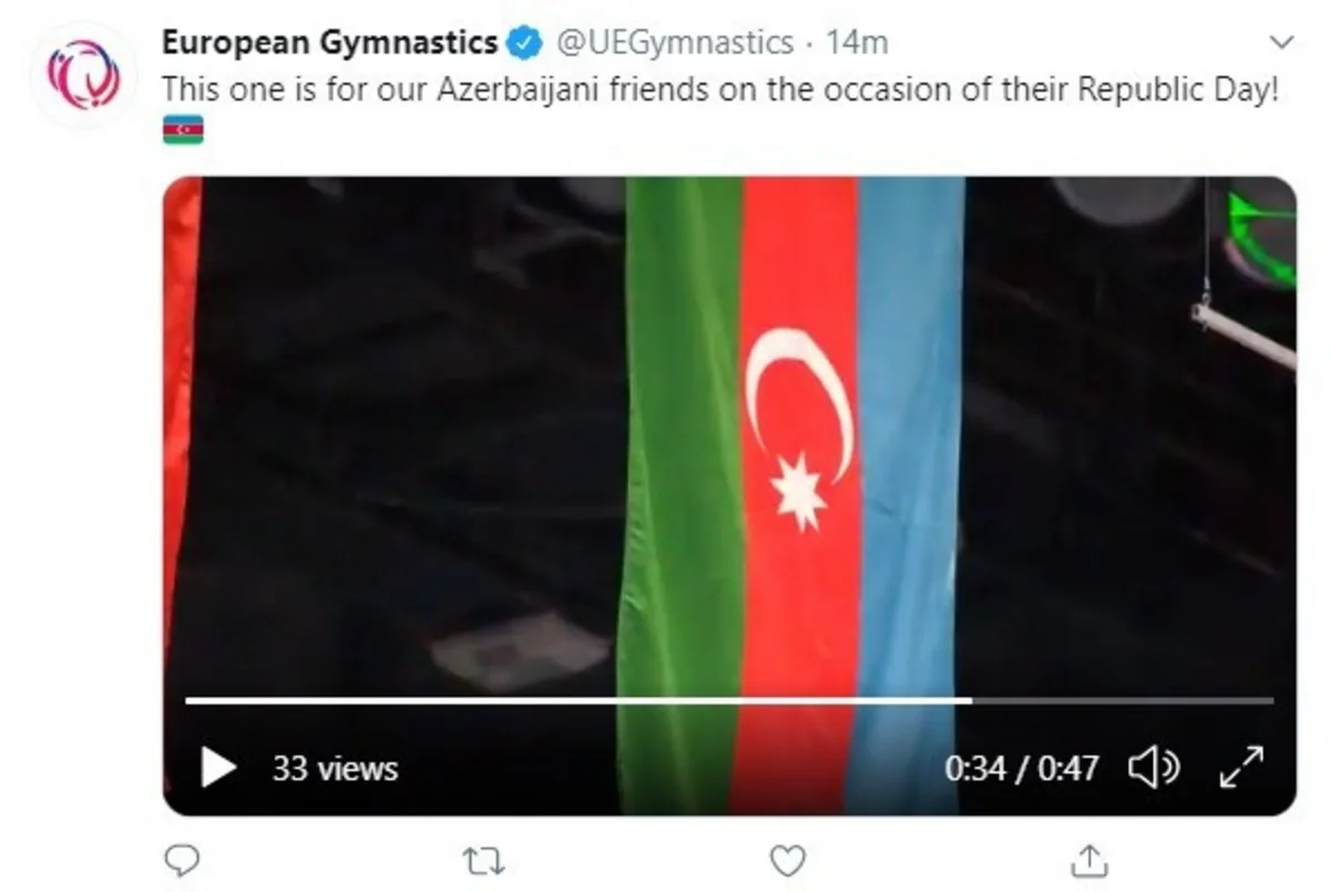 Avropa Gimnastikası Respublika Günü ilə bağlı paylaşım edib