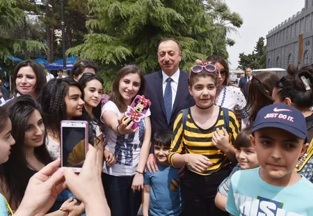 Ilham Aliyev attends the opening of Baku White City boulevard