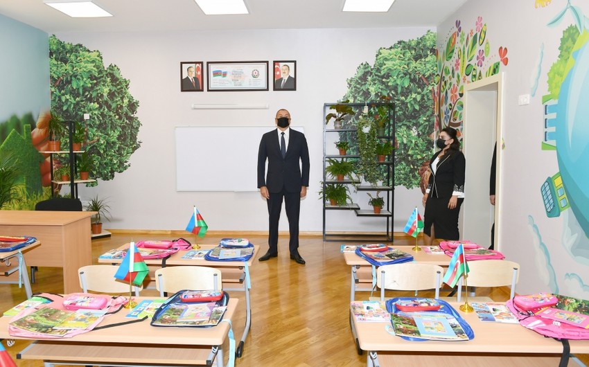 İlham Əliyev Sabunçuda 307 saylı tam orta məktəbdə yaradılan şəraitlə tanış olub