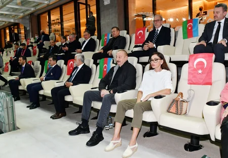 President Ilham Aliyev and First Lady Mehriban Aliyeva watch Qarabag vs Galatasaray charity match