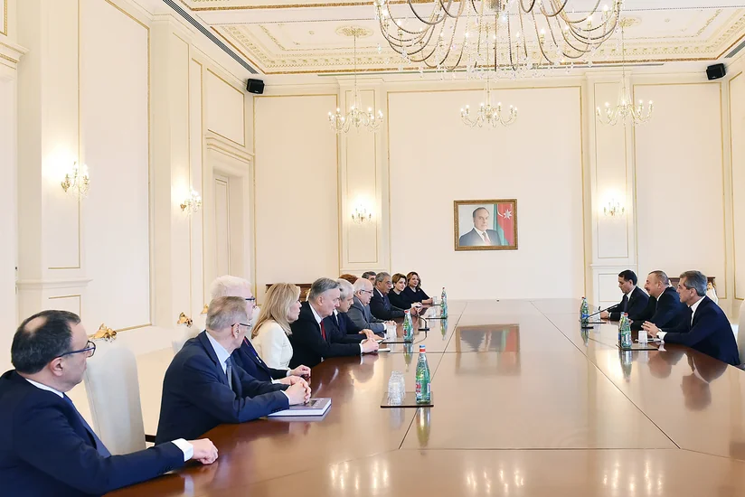 President Ilham Aliyev receives co-chairs and members of Board of Trustees of Nizami Ganjavi International Center
