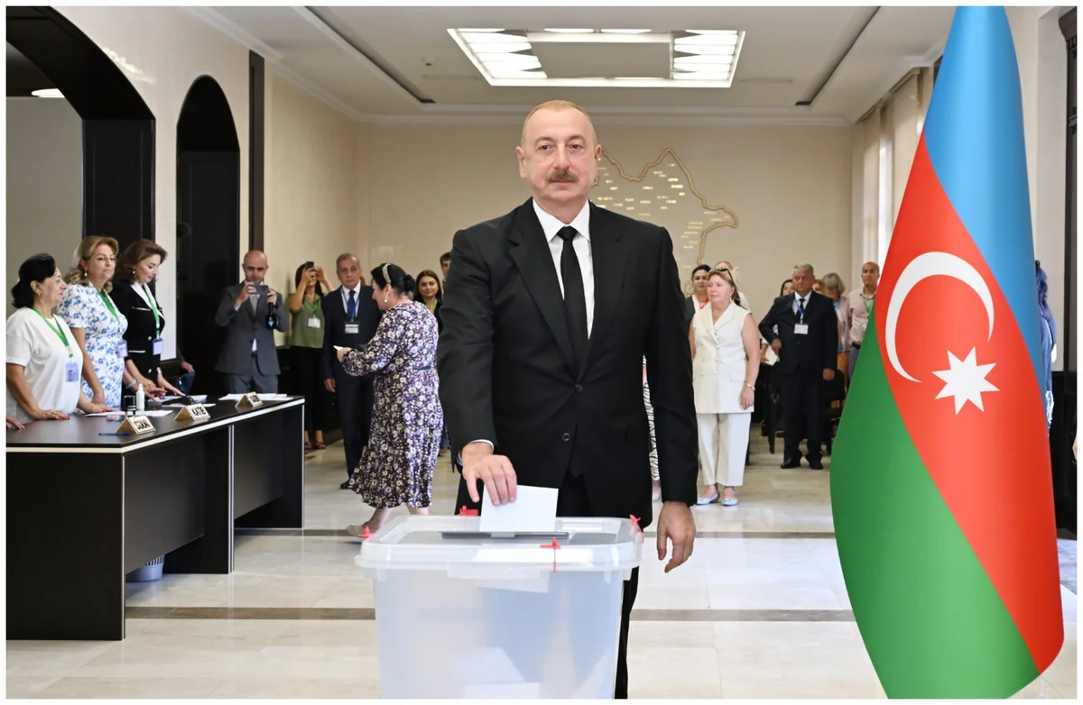 President Ilham Aliyev, First Lady Mehriban Aliyeva and their daughter Leyla Aliyeva cast their votes