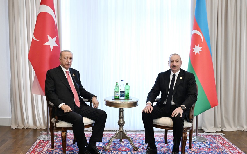 President of Azerbaijan Ilham Aliyev meets with President of Türkiye Recep Tayyip Erdogan in Khankandi