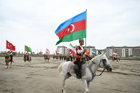 Participants of 17th ECO Summit watch Victory show of Karabakh horses at Aghdam's Imarat Complex