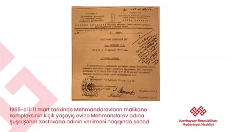 Şuşada Mehmandarovların malikanə kompleksində təmir-bərpa işləri aparılır