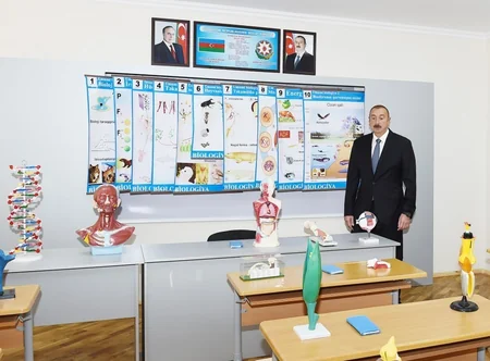 President Ilham Aliyev views newly-reconstructed school No 187 in Mashtagha settlement
